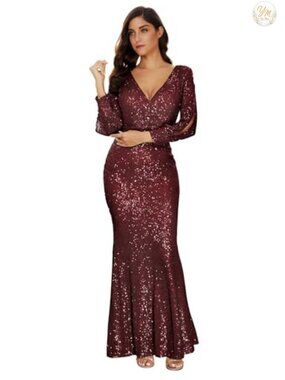 Long Sleeve Full Sequins Mermaid Gown Maxi Prom Party Dress